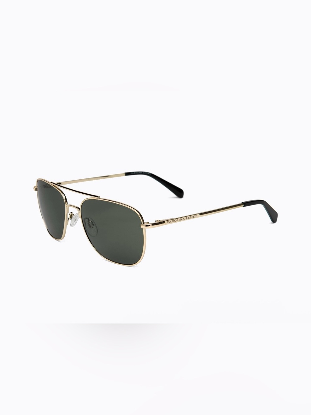 Carolina Lemke Gold Aviator Sunglasses with Dark Green Lenses
